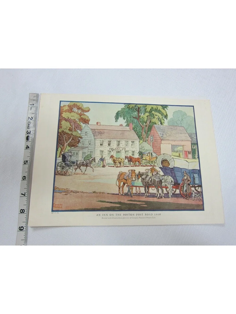 Antique Edward Penfield Color Litho Art Print 9 x 12 INN ON THE BOSTON POST 1804